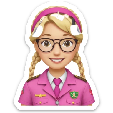 scout girl with pink scout uniform i, blonde braided haired and glassess sticker