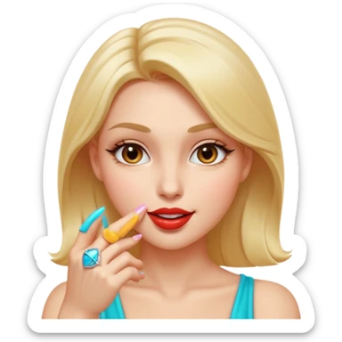 Apple style emoji, seductive sexy expression, gently biting finger, half-lidded eyes, subtle smirk, flirty and teasing mood, glossy smooth skin, vibrant colors, soft 3D lighting, iOS emoji aesthetic, cute but sensual, clean white background, high detail, polished emoji design sticker