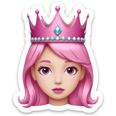 pink girl glitter crown sticker