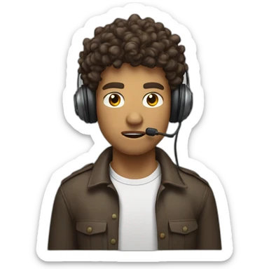 angry curly brown short hair guy with a headset with Symbols on Mouth sticker