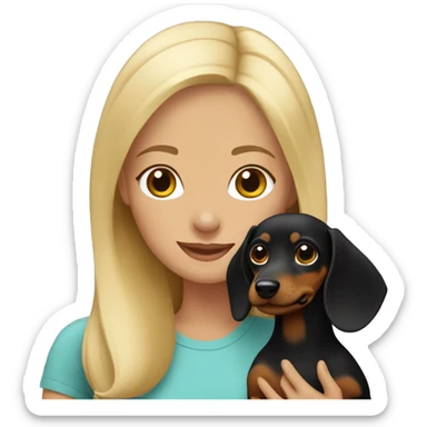 blonde girl holding black and tan dachshund  sticker