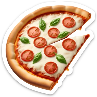 Pizza Napoletana Cinematic Realistic Pizza Napoletana Dish Emoji, depicted as a delicious slice of Neapolitan pizza with a thin, crispy crust, fresh tomato sauce, mozzarella, and basil, rendered with mouth-watering textures and vibrant, warm lighting. sticker