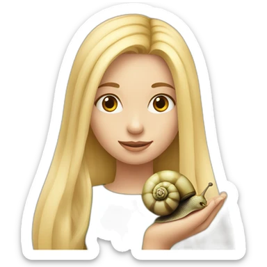 Girl blonde long hair holding snail sticker