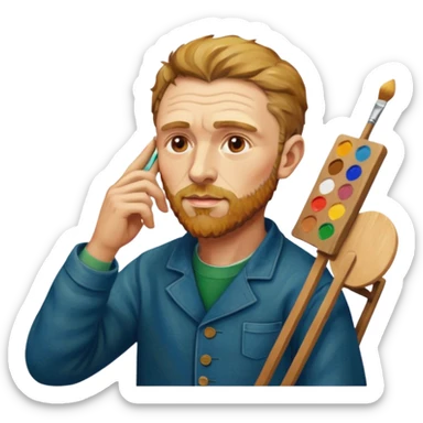 van gogh painting on a canvas while holding his ear sticker