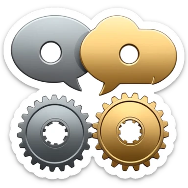two overlapping speech bubbles, one with a gear sticker