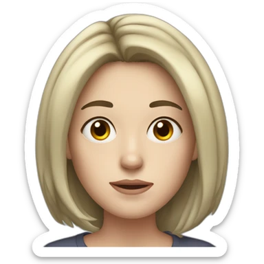 young white woman with mid length black hair, freckles and tired sticker