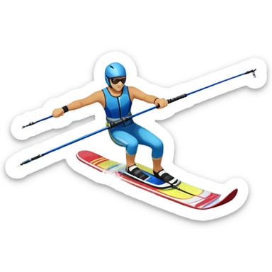 An icon featuring a close-up collage of water skis, splashing water across the surface. The design highlights the motion of the skis cutting through the water. Transparent background emphasizes the thrill of water skiing. sticker