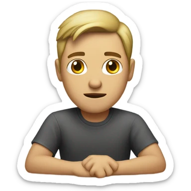 Caucasian sitting around a table looking unhappy sticker