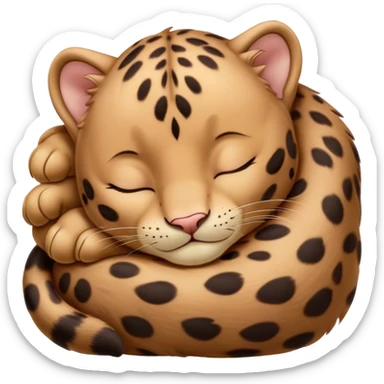 Meme-Worthy cute Sleeping Baby Panther Portrait Emoji, Head resting peacefully with a contented smile, showcasing a luxuriously soft, compact form and eyes gently closed in serene slumber, Simplified yet comically adorable features, highly detailed, glowing with a soft, drowsy glow, high shine, relaxed and utterly lovable, stylized with an air of playful laziness, bright and heartwarming, soft glowing outline, capturing the essence of a sleeping baby panther that feels destined to become the next viral icon of adorable rest! sticker