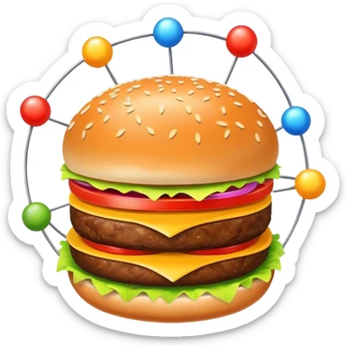 burger with atom electrons orbiting sticker