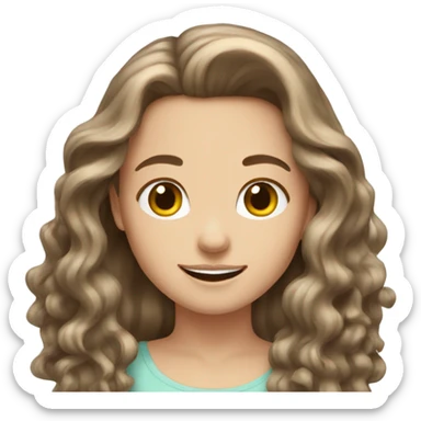 white girl long wavy brown hair happy sticker