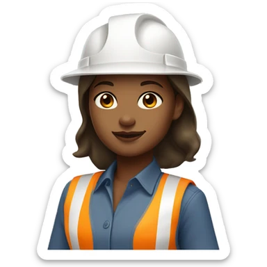 Light Brown girl with white construction hat wearing construction uniform headshot with dark brown hair sticker