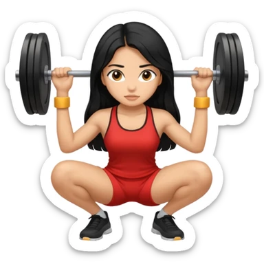 Larina girl with long black hair squatting weight sticker