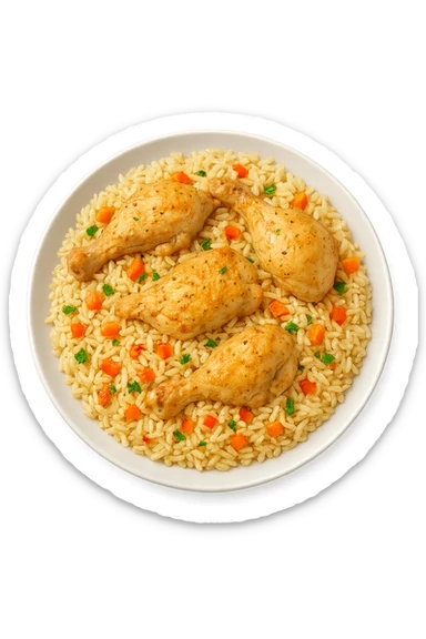 Riso con pollo cucinato su un piatto sticker