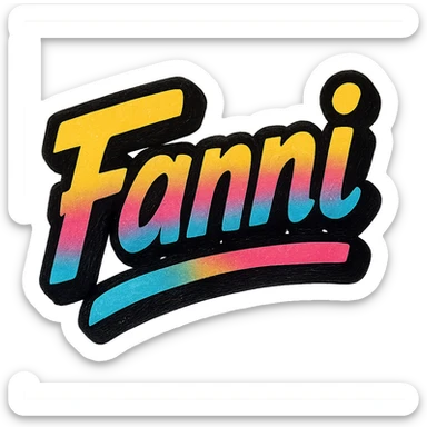 Fanni name in modern colorful gradient font with dark outline, dynamic slanted or partial underline, in the style of reference patterns sticker