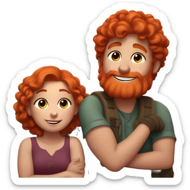 A happy red headed lady snuggling with her boy friend as they watch the sunset from up in the mountains sticker
