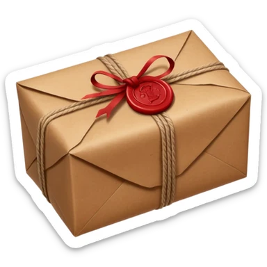 vintage brown paper wrapped parcel with wax seal sticker