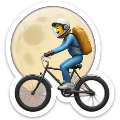 guy riding bike to the moon sticker