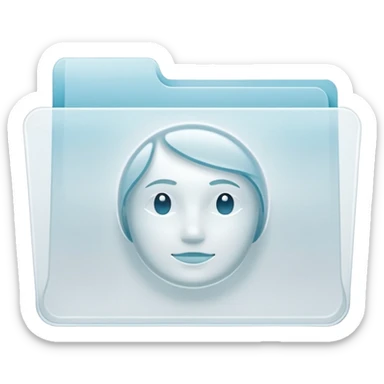 A simple icon of a transparent white plastic folder, minimal and clean, with rounded corners, subtle translucency, soft shading, and a small self-care, skincare, routine documents symbol on the front sticker