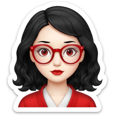 Beautiful girl,Black hair,wavy hair，long hair,Black eyes,Chinese peli rojo y lentes sticker
