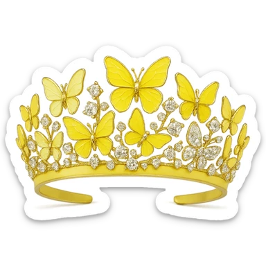 butterfly crown with a lemon yellow base, butterflies in pale and bright yellow enamel, sparkling gems sticker