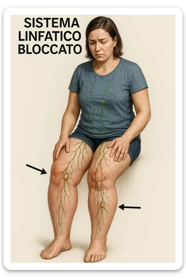 Donna con sistema linfatico bloccato con focus sulle gambe immagine realistiche 4k in italiano sticker