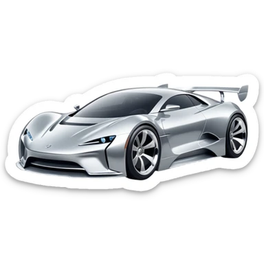 A low-profile futuristic car emoji made of polished silver chrome, wide body stance, smooth aerodynamic shape, glossy metallic surface, soft reflections, luxury swag aesthetic, minimal details, iOS emoji style, centered on clean white background, studio lighting sticker