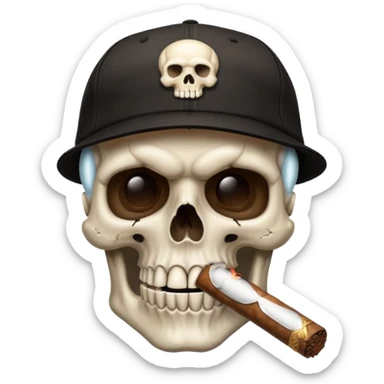 Skull head with a black baseball cap with a cigar in his mouth sticker