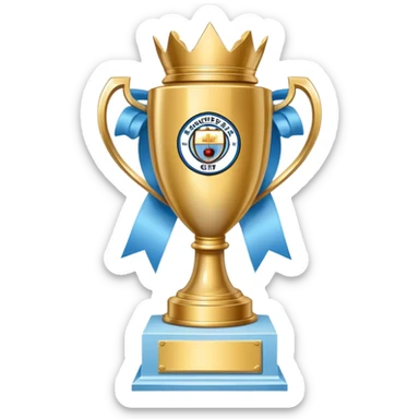 Trophy with Manchester City sky blue ribbons sticker