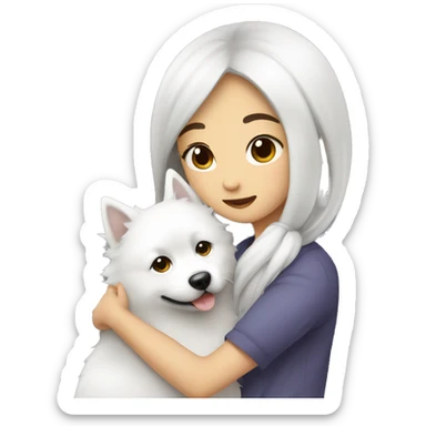asian Girl Hug Japanese spitz sticker