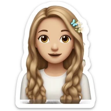 White girl with long brown hair flowers and butterflies  sticker