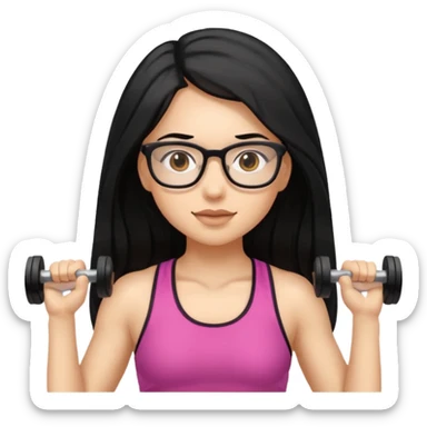 girl with long black hair, brown eyes, wearing glasses and working out in the gym sticker