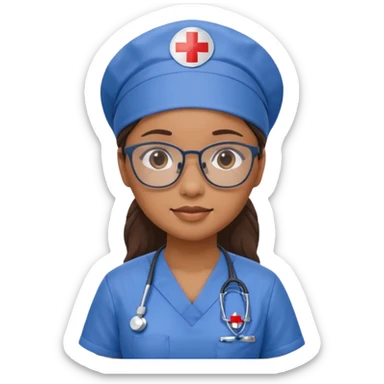 FILIPINA FEMALE NURSE WITH GLASSES, BLUE SCRUBS, AND CAP sticker
