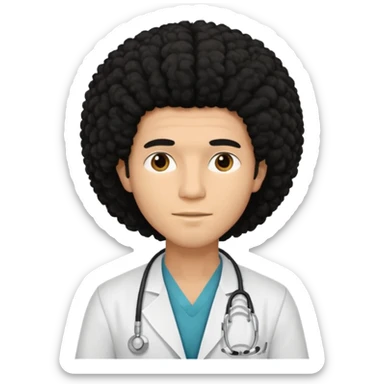 A young male slim doctor with long black afro hair which covered his forehead sticker