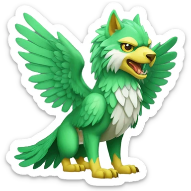 Full-body green gryphon with wolf-body with a beak for its mouth and wings sticker