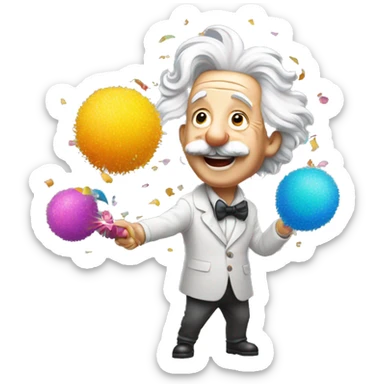 happy albert einstein shooting colorful confetti popper sticker