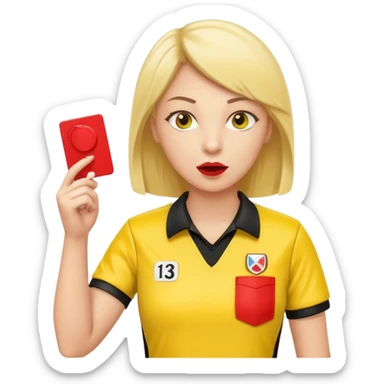 Female Referee – Confident Pose
 Wearing yellow referee shirt, blowing whistle while showing red card. sticker