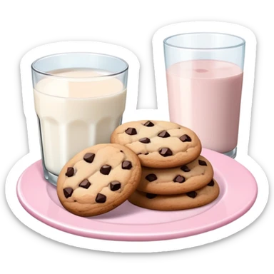 Pastel pink plate of cookies and glass of milk sticker