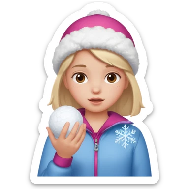 kid girl with sweated holding snowball sticker