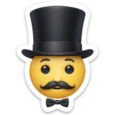 yellow circle face with a monocle and top hat and fake moustache that's 3d sticker