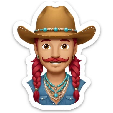 mustached cowboys bead and long red hair with tattoos on face  sticker