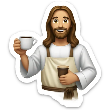 Jesus Christ in apron holding coffee pot sticker