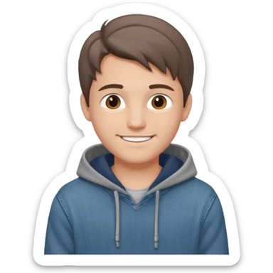 Handsome boy (fair-skinned) who has dressed up. He is wearing jeans and a gray hoodie, with a middle part hairstyle, and his hair color is brown. sticker