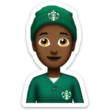 Starbucks barista wearing a beanie sticker