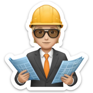 mach mir einen Trader der an der börse handelt mit anzug und einem bauarbieter helm und einem bauplan in der hand sticker