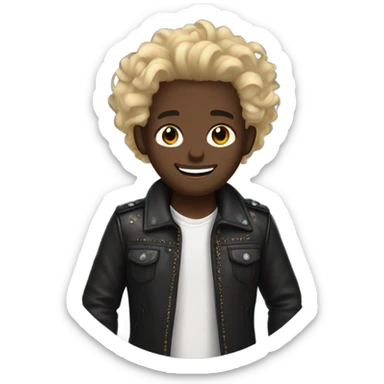 smiling darkskin boy hair in leather jacket with blonde curly hair and circular beard and multiple ear piercings  sticker