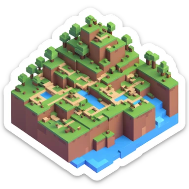 Minecraft-inspired blocky world sticker