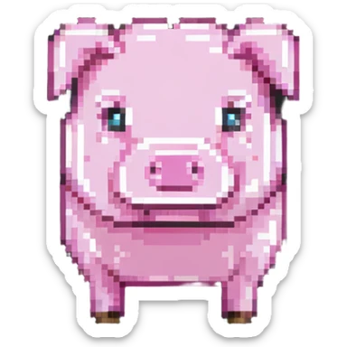 Minecraft pig, full body, pink blocky animal with square head and square body sticker