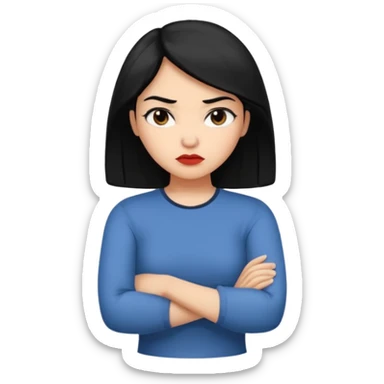 pouty arms crossed emoji woman with black hair sticker