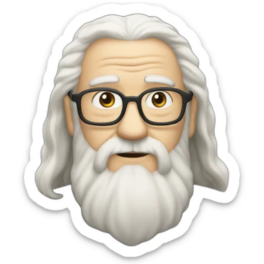 Wise old man with long white hair and barbe looks like he knows a lot wearing black shirt sticker